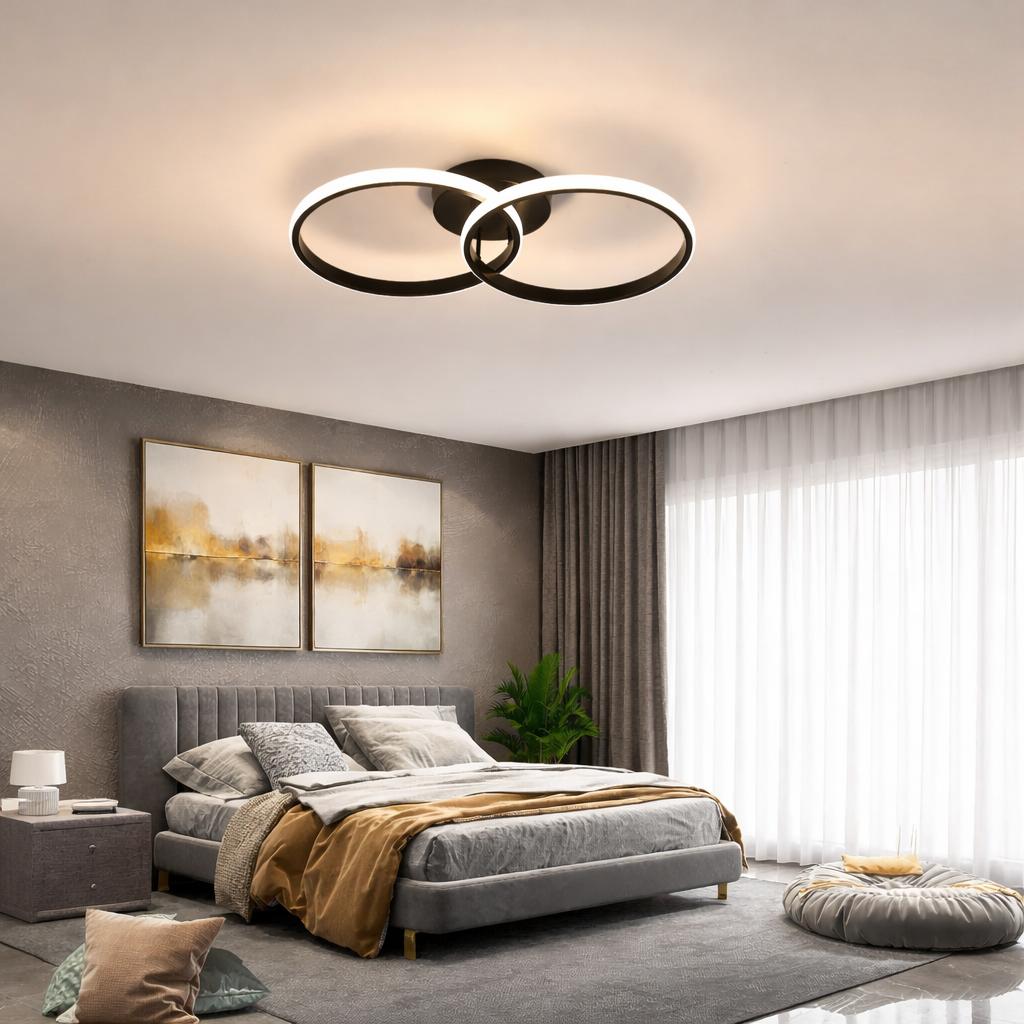 Plafonnier LED double anneau 42W design moderne éclairage intérieur