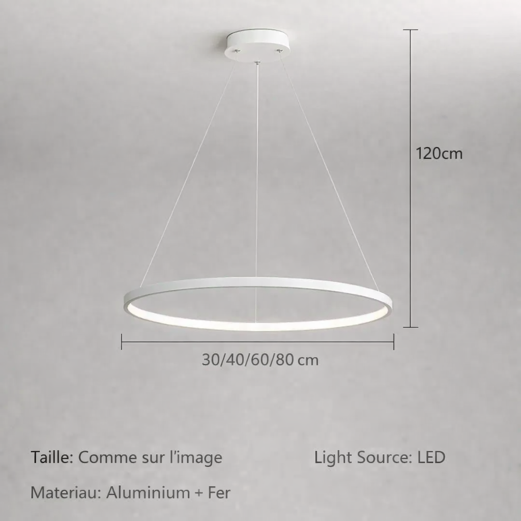 Suspension LED anneau nordique design minimaliste éclairage intérieur