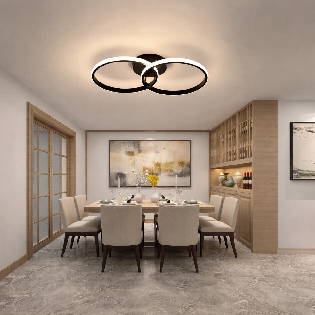 Plafonnier LED double anneau 42W design moderne éclairage intérieur