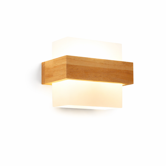 Applique murale bois massif avec verre E27 design naturel intérieur