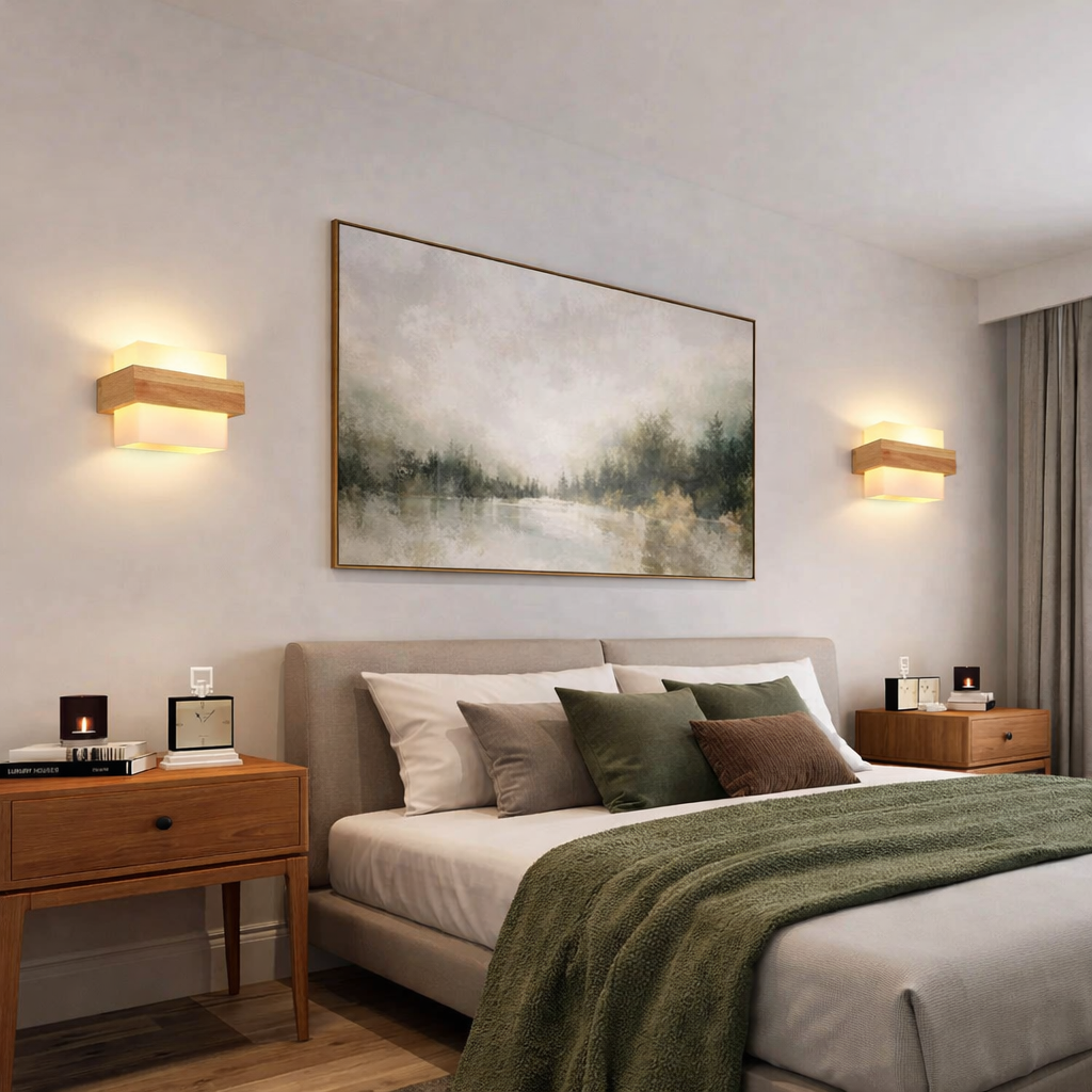 Applique murale bois massif avec verre E27 design naturel intérieur