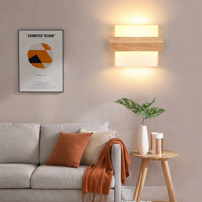 Applique murale bois massif avec verre E27 design naturel intérieur