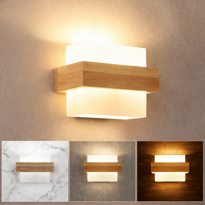 Applique murale bois massif avec verre E27 design naturel intérieur