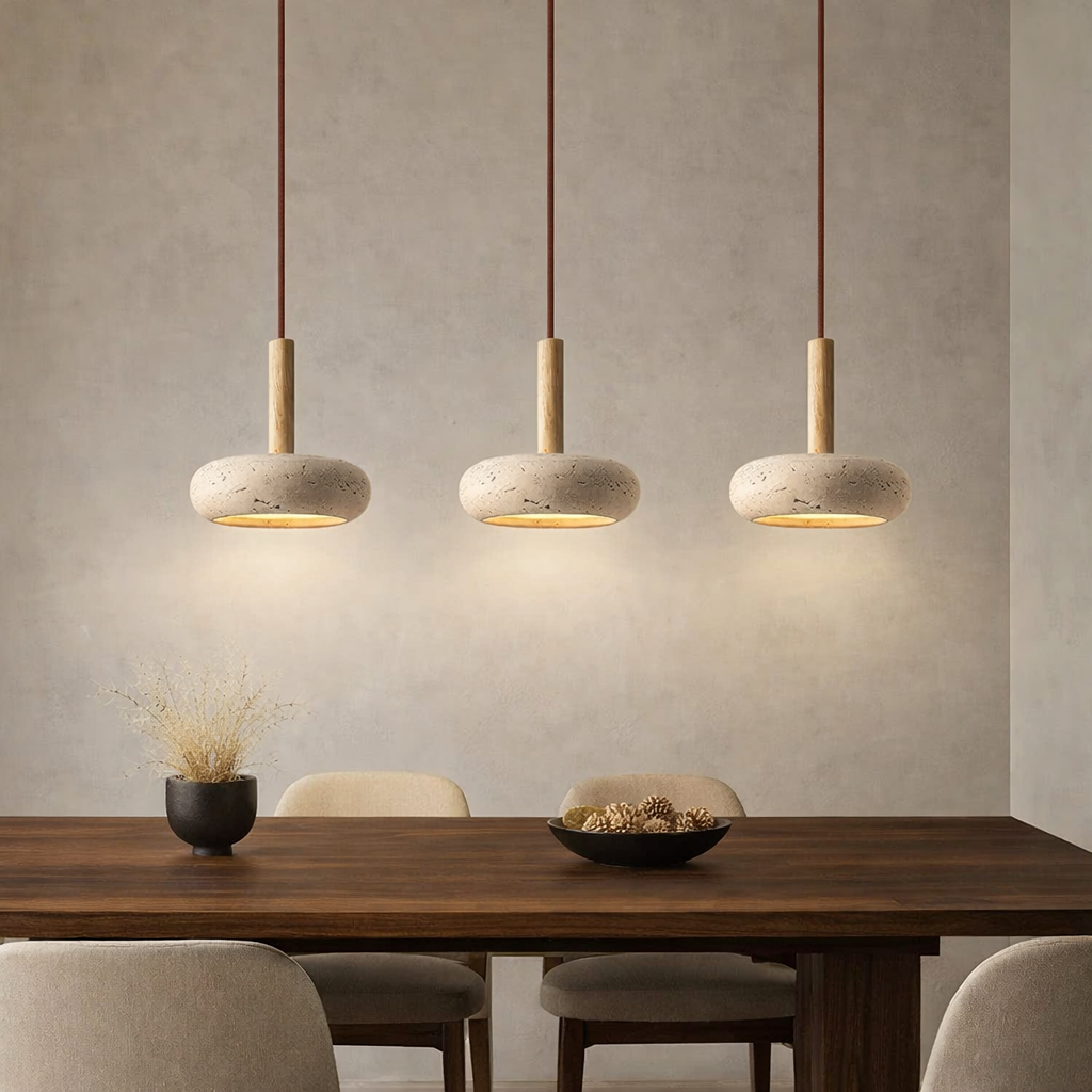 Suspension style wabi-sabi en pierre jaune design naturel minimaliste