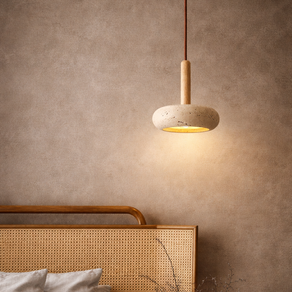 Suspension style wabi-sabi en pierre jaune design naturel minimaliste