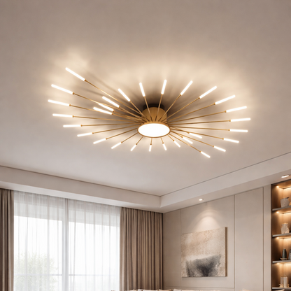 Plafonnier LED noir et or design soleil moderne éclairage intérieur
