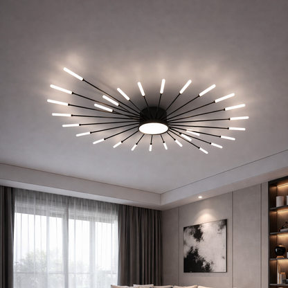 Plafonnier LED noir et or design soleil moderne éclairage intérieur