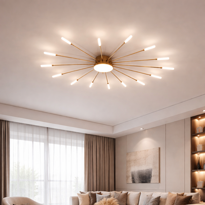 Plafonnier LED noir et or design soleil moderne éclairage intérieur