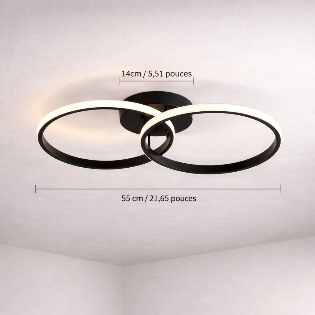 Plafonnier LED double anneau 42W design moderne éclairage intérieur